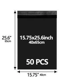 50 opakowań czarnych torebek wysyłkowych z polietylenu - super wytrzymały materiał PE, samoprzylepny klej, wodoodporny, krawędzie, bardzo duży rozmiar do pakowania hurtowego na powrót do szkoły