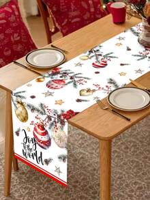 1pc Merry Christmas Table Runner, 35*180cm Polyester Table Runner With Retro Style Christmas Gnome Santa Claus Red Flower Christmas Ball Design, Suitable For Christmas Party Table Decoration, Happy New Year 2026, Christmas Decoration Supplies, Best Christmas Gift