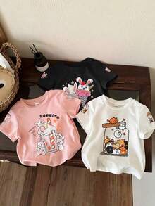 3 件套女童幼儿休闲印花圆领短袖 T 恤，夏季儿童服装 - 引人注目的 T 恤为每个孩子带来欢乐和幸福！ - 粉色 - 查看 3