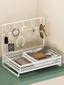 1 pieza Estantería de almacenamiento de llaves multifuncional para la entrada, estantería de almacenamiento de gabinete de zapatos para la entrada, caja de almacenamiento de máscaras, estantería de almacenamiento de joyas, mesa de centro de la sala de estar, mueble del pasillo, entrada, estantería de almacenamiento de cosméticos multifuncional de hierro con ganchos, estantería de baño simple, plato de exhibición de joyas de alta capacidad y creativo