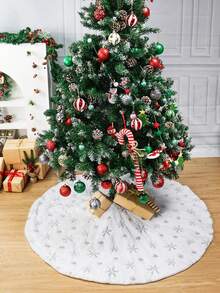 Falda de árbol de Navidad de 90-120 cm con estampado, decoración de fondo artificial para árbol, diseño de copos de nieve plateados, adecuado para fiestas, Navidad, decoración navideña, decoración del hogar en Navidad, regalos de Navidad, decoración navideña - Plata impresa - Ver 4