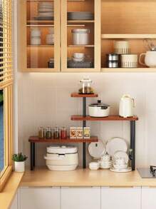 Prateleira de canto giratória de madeira com 3 níveis - Organizador giratório para bancada de cozinha, economiza espaço | Ideal para organizador de bancada de cozinha, adequado para feriados e presentes, fácil montagem, estrutura, design minimalista, organizador de cozinha e prateleira para potes de temperos, design multifuncional, amplo espaço de armazenamento, organização e armazenamento