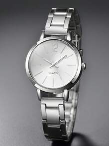 女士钢表带时尚钻石三眼数字表盘石英表组合套装（2 件/套） - 彩色 - 查看 3