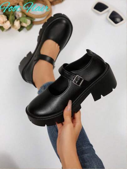 Foot Flair Women's Mary Jane Platform Thick Block High Heel Ankle Strap Y2K Goth Lolita Oxford Classic Comfortable School Uniform Dress Shoes, Size Runs Small, Order One Size Up