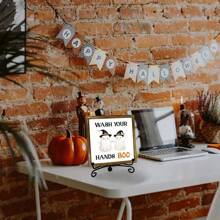 1 Piece Halloween Bathroom Door Decoration - Wash Hand Boo Decoration With Cute Witch Hat Ghost, Rustic Wood Hanging Sign With Metal Hook For Indoor/Outdoor Hanging - Spooky Home, Party Or Halloween Gift Decoration - No Batteries Required, Fun Holiday Design, Durable Wooden Construction