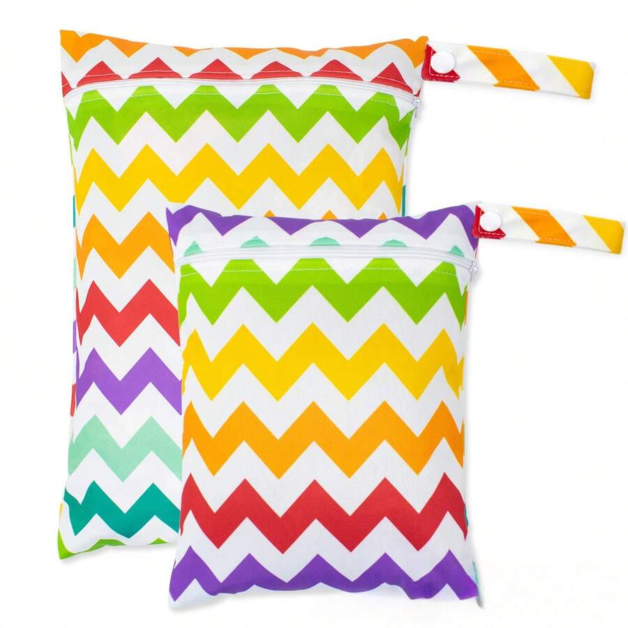 Bolsa para fraldas BrushBrown Wet & Dry - Estampa colorida de triângulos e animais, tecido de poliéster impermeável e reutilizável, com zíper portátil, ideal para guardar itens, viagens, praia, academia, essencial para viagens. - Multicolorido - Ver 1