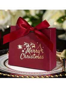 10pcs Christmas Gift Boxes With Ribbon, "Merry Christmas" Design, Personal Or Commercial Use, Elegant Wedding Gift Boxes, Refined Aluminum Foil Accent Design, Suitable For Birthday, Holiday Decoration, Party Gifts, Christmas, Halloween, Wedding, Valentine's Day - Multicolor - View 7