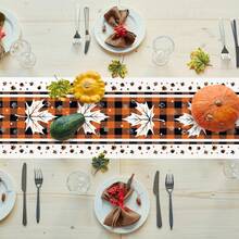 Autumn Buffalo Plaid Autumn Leaf Tablecloth - Thanksgiving Autumn Maple Leaf And Acorn Pattern, Family Gathering, Kitchen, Mantel, Table Decorations