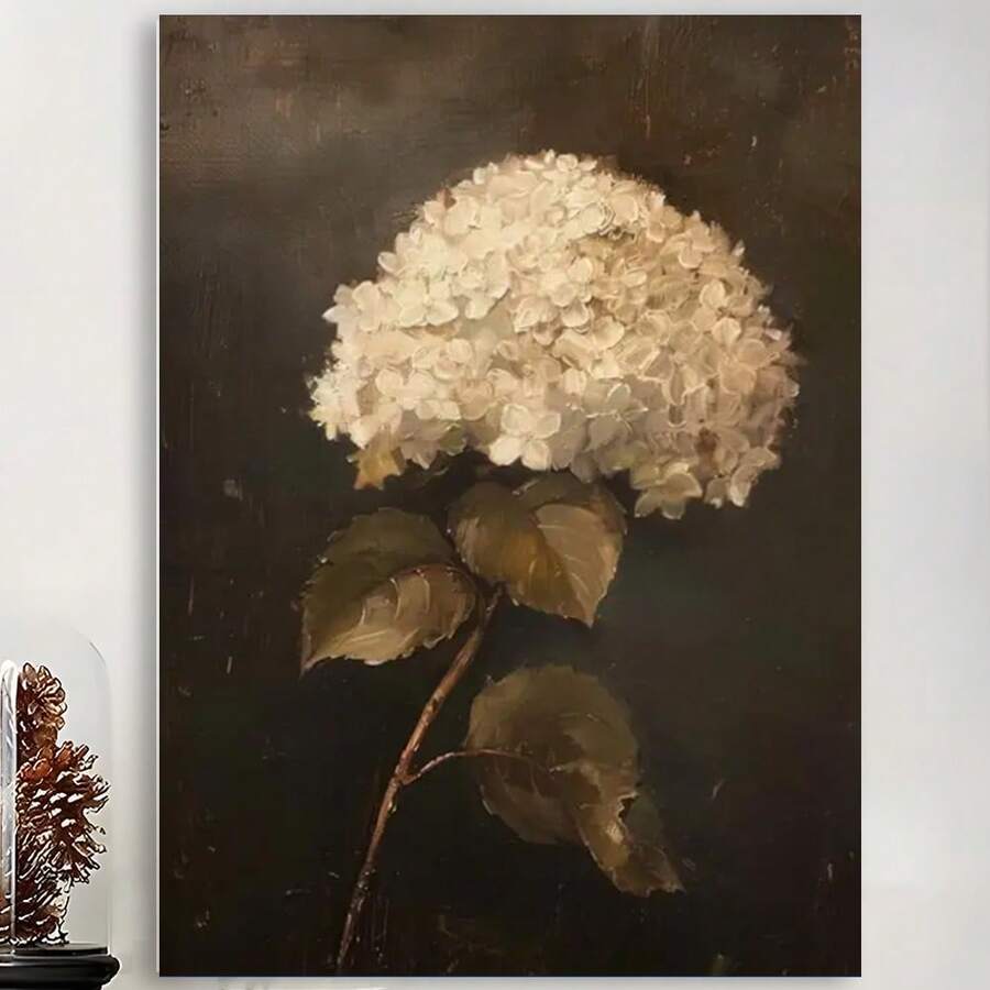 Framed Vintage Floral Beige Wall Art - Moody French Country Cottagecore Print With Hydrangea & Green Leaves,  Canvas Poster For Living Room, Bedroom, Office Decor, Indoor Wall DecorRustic Wall Art Poster, Wall Decor