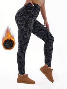 Autumn Winter Thickened Women's Casual Black Thermal Lined Leggings, Soft, Warm Comfortable Stretch Legging, Fitness Sports Training Casual Pants, Home Practice Squats, Hip-Lifting Yoga Pant Outdoor Play, Vacation, Walking, ShoPping, Fashion ONine-Point Pants - Black - View 5