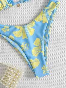 Lady's Floral Print Halterneck Three-Piece Swimsuit: Sexy, Youthful, Stylish, High End, Elegant, Casual – Perfect For Travels And Beach Vacations, Spring & Summer New Arrival