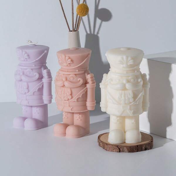 Molde grande de silicona para vela de soldado cascanueces, guardia barbudo y lindo, forma asimétrica, herramienta artesanal para hacer velas, jabón de resina, decoración del hogar, regalo de fiesta festiva, decoraciones navideñas, decoración de habitación navideña, regalos de Navidad