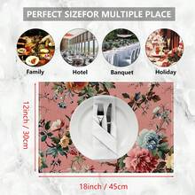 1pc/4pcs/6pcs Vintage Floral Pattern Linen Placemats, Suitable For Dining Table, All Season Decor, Modern Washable Table Mats, Room Decor, Coasters, Kitchen Dining Mats, Indoor Outdoor Party Decoration, Home Decor, Ideal Gift - Multicolor - View 9