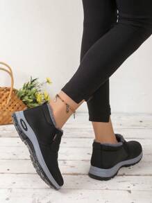 女式冬季雪地靴，酒红色或黑色 - 保暖衬里，鞋面，舒适缓冲鞋垫，防滑厚底，休闲套穿踝靴，橡胶外底，冬靴