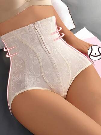 High Waist Zipper Lace Tummy Control Pants For Women, Slimming Waist Lifting Shapewear