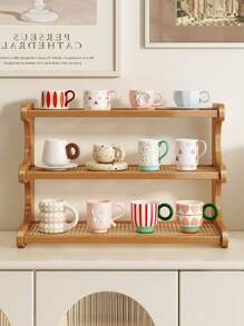 Three-Layer Thickened Drainage Board Bamboo Storage Rack, Sturdy Trapezoidal Wooden Shelf - Multifunctional, Space-Saving, Stylish Storage Tool, Suitable For Kitchens, Offices, Dressing Tables, And Home Decoration, Multi-Purpose Storage Rack