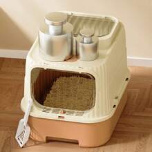 Nuova lettiera per gatti a prova di perdite 48x36,2x36 cm | Design a doppio uso, completamente chiusa e semichiusa con ingresso dall'alto | Deodorante, silenziosa e senza feci attaccate | Toilette per gatti facile da smontare e lavare | Paletta per lettiera e sacchetto deodorante in omaggio - Grigio - Visualizzare 7