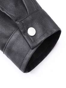 Plus Size Men's Casual Loose Turndown Collar Motorcycle PU Leather Long Sleeve Jacket, Suitable For Autumn, Zipper Front - Dark Grey - View 7