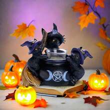 Enchanting Black Cat Cauldron Tealight Holder – Spooky Candle Display For Halloween Decor, Gothic Home Accents, Witchy Charm For Cozy Ambiance