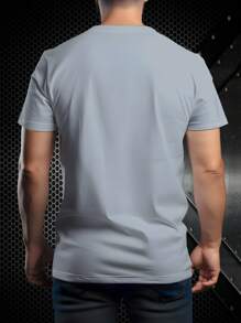 Camiseta de manga corta verde de 100% poliéster con diseño personalizado, texto "ALPHA" e impresión de logotipo minimalista, tela transpirable, casual, de secado rápido y ligera para hombre en verano - Multicolor - Ver 3