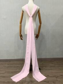 Brudklänning Spetssjal, Långt släp Lyxig Koreansk Fotografisk Sjal, Vit Chiffong Enkel Sjal - Dra ner sjalen - Visa 10