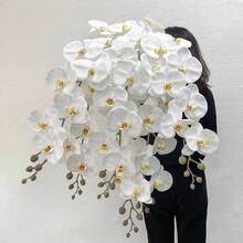 1 朵人造蝴蝶兰花，用途广泛，可用于婚礼仪式、新娘背景、花束、胸花、拱门、派对、礼物、圣诞节、感恩节、返校节、情人节、教师节、母亲节 - 白色 - 查看 2