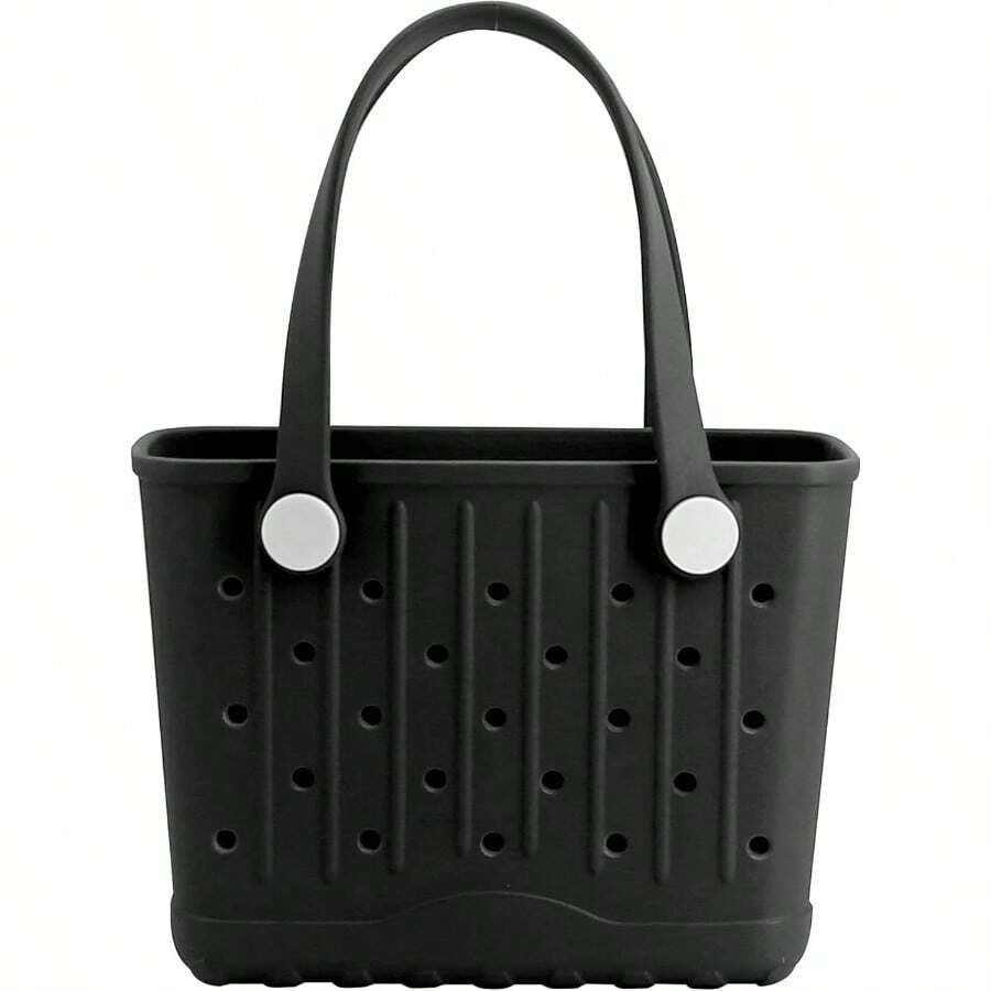 Rubber Tote Bag Small Beach Bag Waterproof Travel Bags Washable Tote Portable Open Handbag For Sports Beach Boat Outdoor - 黑色 - 查看 1