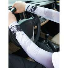 1 par de mangas protectoras de sol rosas con bloqueo UV, transpirables y elásticas de seda, adecuadas para deportes al aire libre, conducir, viajes en primavera y verano - Negro - Ver 7