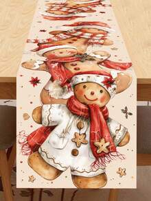 1 pièce Chemin de table bonhomme de neige de Noël, 35*180cm Chemin de table en polyester avec deux bonhommes de neige portant des écharpes rouges, motif sapin de Noël et cadeaux de Noël sur fond rouge. Joyeux Noël. Convient pour les décorations de table de cuisine et de restaurant à Noël, cadeaux et décorations de Noël. - Multicolore - Voir 5