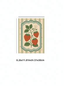 1pc Frameless Vintage Strawberry Wall Art Folk Fruit Poster With Sage Stripe, Rustic Kitchen Decor Print For Bedroom & Dorm | Botanical Posters, Back To School, Retro Room Decor, Funky Farmhouse Aesthetic - Multicolor - View 10