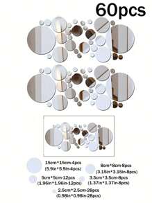 30/60pcs Round Wall Mirrors, 3D Mirror Wall Stickers Decor, Waterproof & Corrosion Resistant Removable, Artistic Round Decor, Self-Adhesive DIY Combination Wallpaper, Suitable For Home Bathroom/Living Room/Kitchen/Bedroom/Office/TV Background Wall, 3 5.5 8 15 Cm - Multicolor - View 17