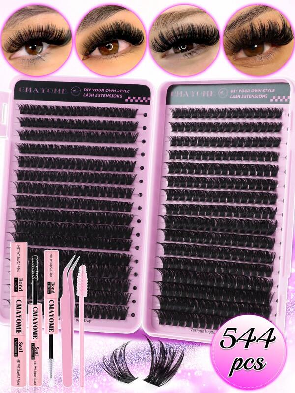 544/640pcs Lashes Clusters D Curl Individual Eyelashes, With Bond And Seal, Eye Brush, Tweezers Kit For Beginner Friendly, Soft And Natural Look Fake Lashes For Enlarge Eyes Makeup Beauty, Thick&Natural Fluffy Diy Segmented Lashes For Different Eyes Makeup Beauty, Lashes+Eyelash Extension Glue+Tweezers Set Easy To Use,Starter Friendly, Fluffy Dense Fake Eyelashes Set, Suit For Daily,Outdoor,Dating,Eyes Makeup, Student Back To School Gift Lash Clusters Kit,Lashes,Eyelashes,Fake Lashes
