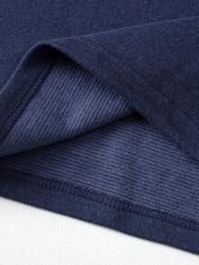 2pcs Men's Crew Neck Long Sleeve T-Shirt + Pants, Warm Casual Underlayer Fleece Sweatshirt Top And Bottoms For Autumn/Winter - Navy Blue - View 5