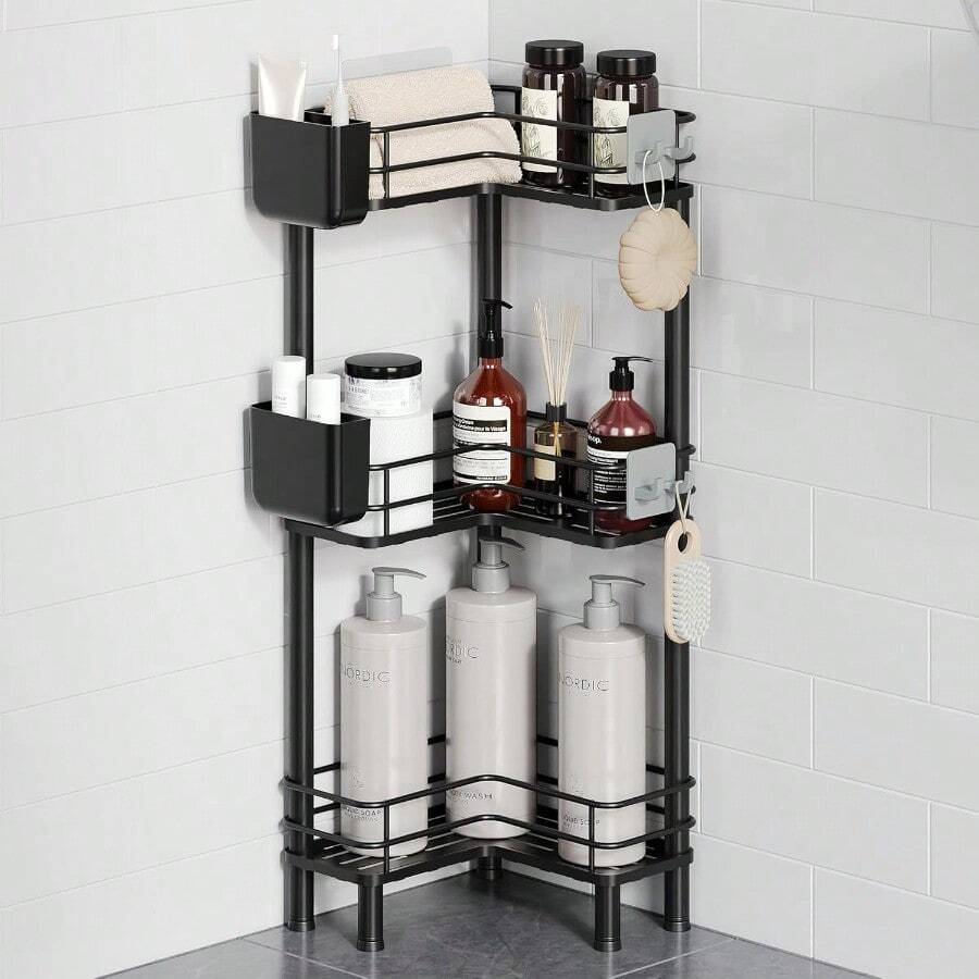 Freestanding Shower Shelf (3 Pack), Corner Shower Caddy, No Drilling For Bathroom, Black
