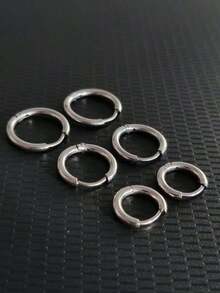 Brinco Argola Fina 3 Pares Diversos Tamanhos Prata Unissex Aço Inoxidável - Prata - Visão 2