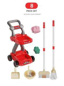 طقم لعبة مجموعة التنظيف المنزلي للأطفال، مكنسة، جامبو، شفاط، جردل وأدوات التنظيف المزيفة للبنات