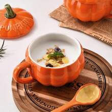 Kürbis Tasse mit Deckel & Löffel, süße Frühstückstasse, Keramiktasse, Wassertasse, neues Halloween Design
