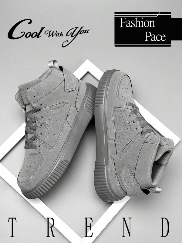 Herren Mode einfarbige PU-Leder Patchwork Schnürschuhe, bequeme High-Top Sneaker, minimalistisch vielseitig für den täglichen Lässig-Einsatz, Paar Sportschuhe, geeignet für alle Jahreszeiten