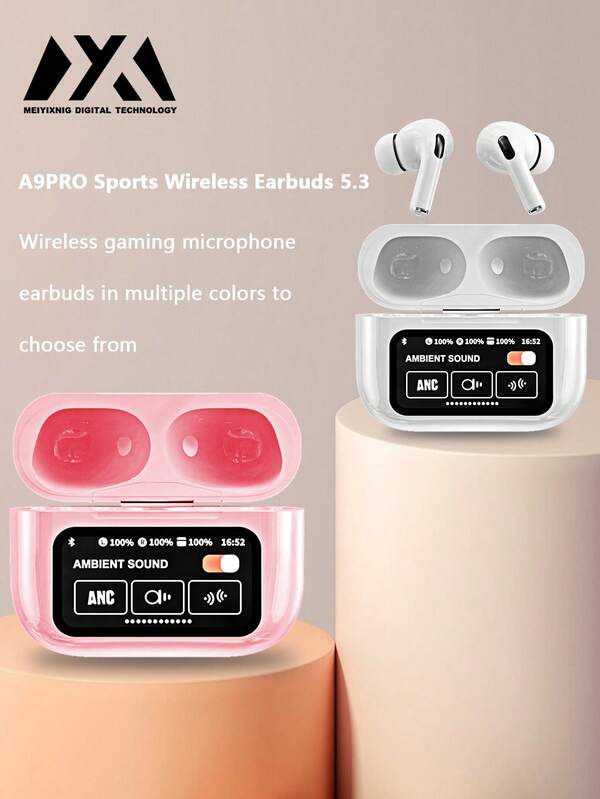 MEIYIXING Auriculares inalámbricos MEIYIXING con pantalla táctil, modo de transparencia ANC a prueba de ruido activo, Bluetooth, a prueba de ruido activo, con pantalla táctil para conductos auditivos pequeños, capacidad de batería de 200mAh