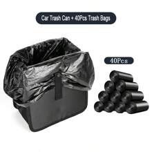 Foldable Car Trash Can With Large Capacity - Durable Polyester, Car Trash Can With Additional 40pcs Trash Bags Black, Easy-To-Clean, Hanging Storage Bag For Car Interior, Ideal Gift For Women & Men, Car Trash Can, Multifunctional Car Storage Bag