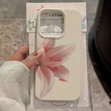 1 件白色哑光简约镜头保护手机壳，带可爱粉色花朵图案，适用于 16 Pro Max、15、14 Plus、13、12、11 防水防震防摔防刮 - 彩色 - 查看 2