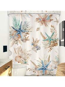 Beach Coastal Nautical Bathroom Shower Curtain Set, Ocean Coral Vintage Sea Horse With 12 Hooks, Fabric Waterproof Accessories Decor