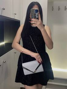 European And American Fashionable Simple Dinner Clutch Bag, Made Of High-Quality PU, Elegantly Designed For Noble Women, Single Chain Shoulder Bag And Crossbody Bag, Essential Wedding Items,Perfectly Matching With Graduation Dress, Prom Dresses, Perfectly Matching With Bridal Party, Best Choice Elegant Bag For Bridal Shower - Silver - View 8