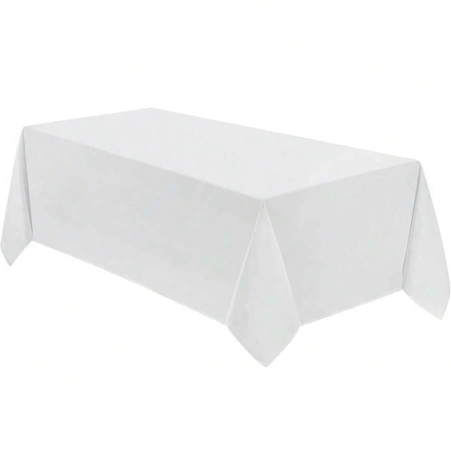 1 Stück weiße Einweg-Kunststoff-Tischdecke, geeignet für Geburtstagsfeiern, Hochzeiten, Feiertags-Esszimmerdekoration, rechteckige Tischdecke, Esszimmer Dekorationszubehör