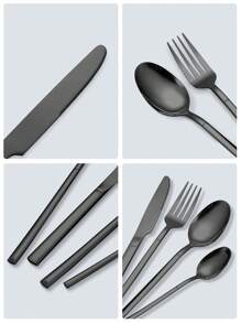 Stainless Steel Tableware Set, 5/20/30pcs Golden/Silver/Black Cutlery Set-Includes Dining Knives, Table Forks, Dining Spoons, Teaspoons And Dessert Forks, Forks For Salad/Appetizers/Dessert, And Mini Spoons For Coffee/Tea/Dessert/Cake/Stirring/Fruit/Ice Cream, Reusable Steak Knife, Soup Spoon, Teaspoon, Main Fork, Mini Forks