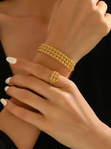 1pc Fashionable Casual Versatile Hollow Floral Bracelet & Ring Set For Women