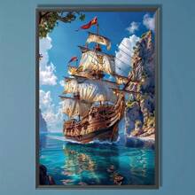 1 Stück exquisites 5D Diamant-Gemälde - Nautisches DIY Diamant-Kunst-Malset, Rundes Vollbohr-Diamant-Malset, Wanddekoration für Zuhause, Geschenk für Feiertage