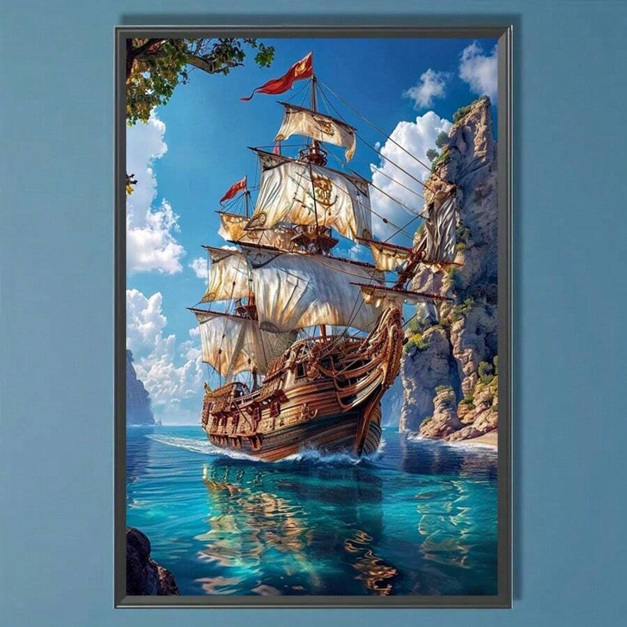 1 Stück exquisites 5D Diamant-Gemälde - Nautisches DIY Diamant-Kunst-Malset, Rundes Vollbohr-Diamant-Malset, Wanddekoration für Zuhause, Geschenk für Feiertage