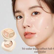 NOVO 3-In-1 Concealer Palette, Covers Dark Circles, Spots, Acne Marks, Waterproof & Sweat-Resistant, Non-Cakey - 01#浮纓 - 查看 6