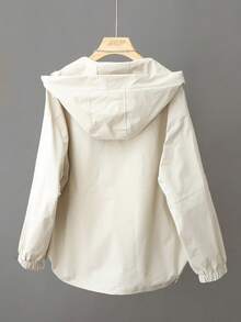 Women's Casual Hooded Loose Jacket, Military Style Windbreaker - Apricot - View 2